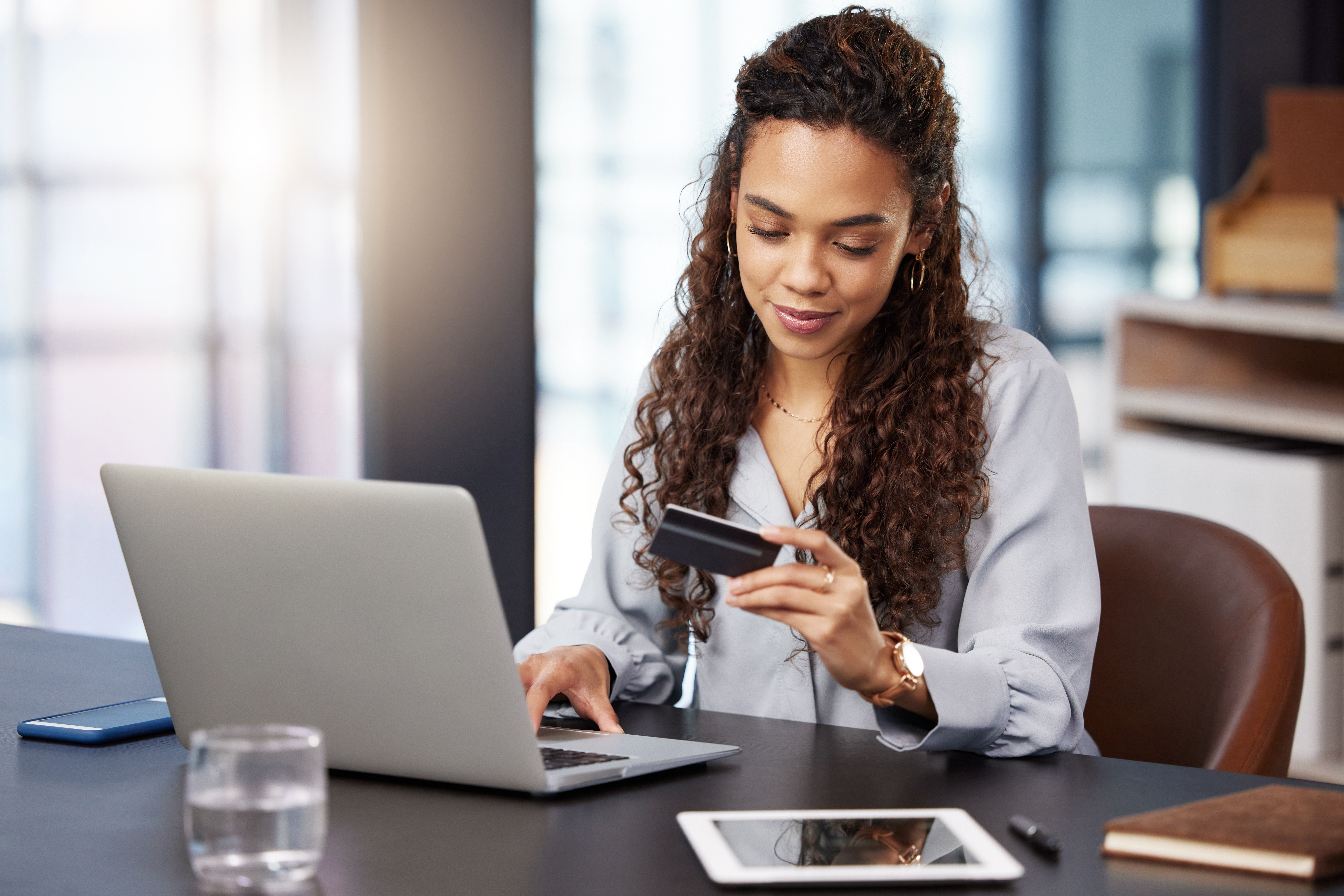 Credit Card, Online Shopping Or Businesswoman Typing On Laptop For Payment On Ecommerce Website In Office. Worker, Website Or Financial Trader Trading With Digital Money On Internet Via Fintech
